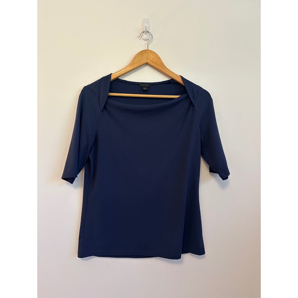 Ann Taylor Navy Blue Square Neck Elbow Sleeve Knit Top | Size Medium